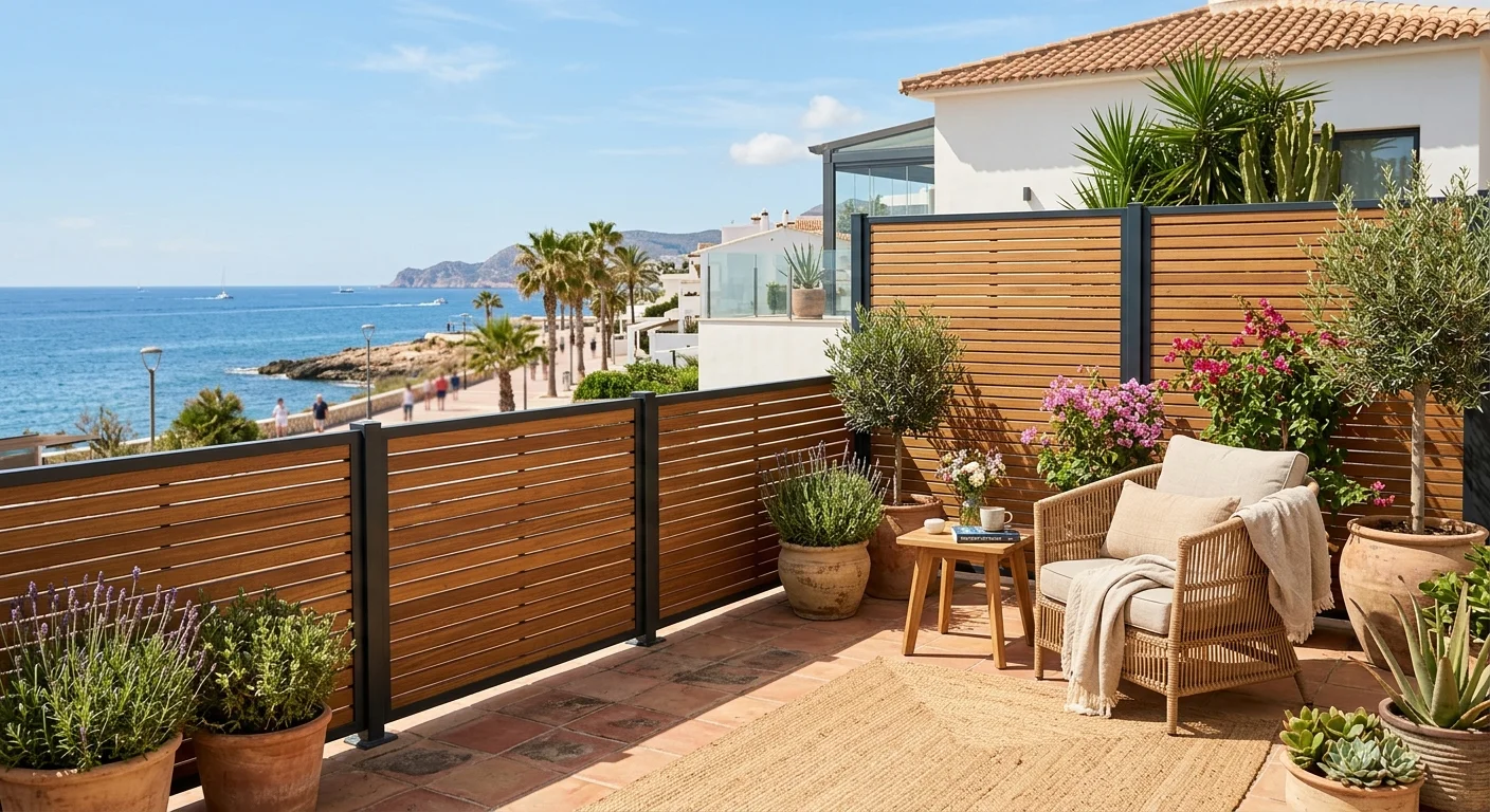Tuinomheining opstelling op een mediterraan terras in Alfaz del Pi, Costa Blanca