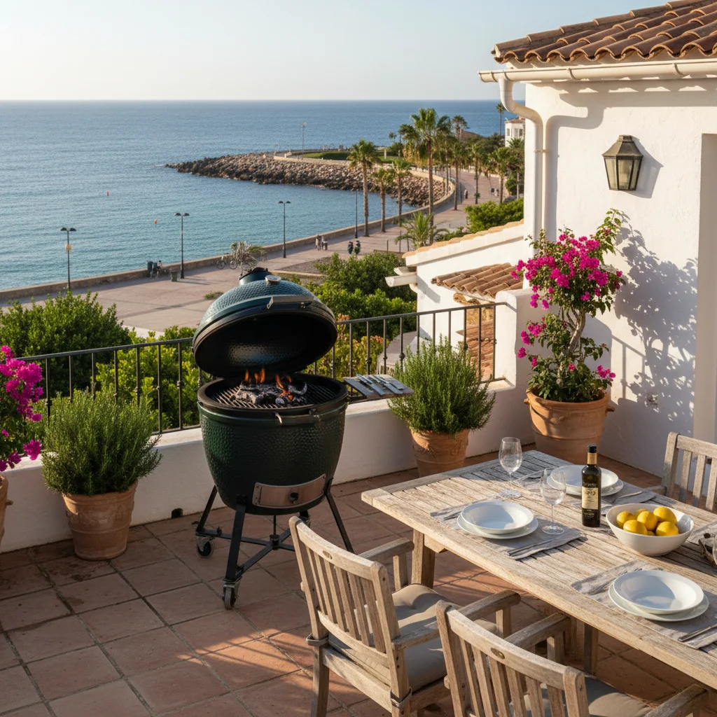 Kamado BBQs setup on a Mediterranean terrace in Alfaz del Pi, Costa Blanca
