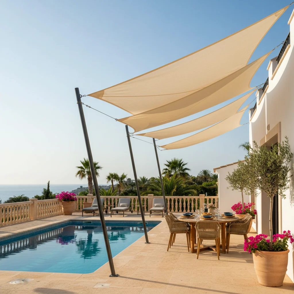 Shade Sails setup on a Mediterranean terrace in Alfaz del Pi, Costa Blanca