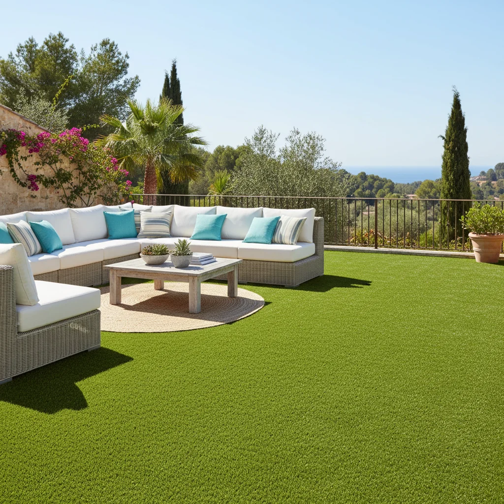 Artificial Grass & Landscaping setup on a Mediterranean terrace in Algorfa, Costa Blanca