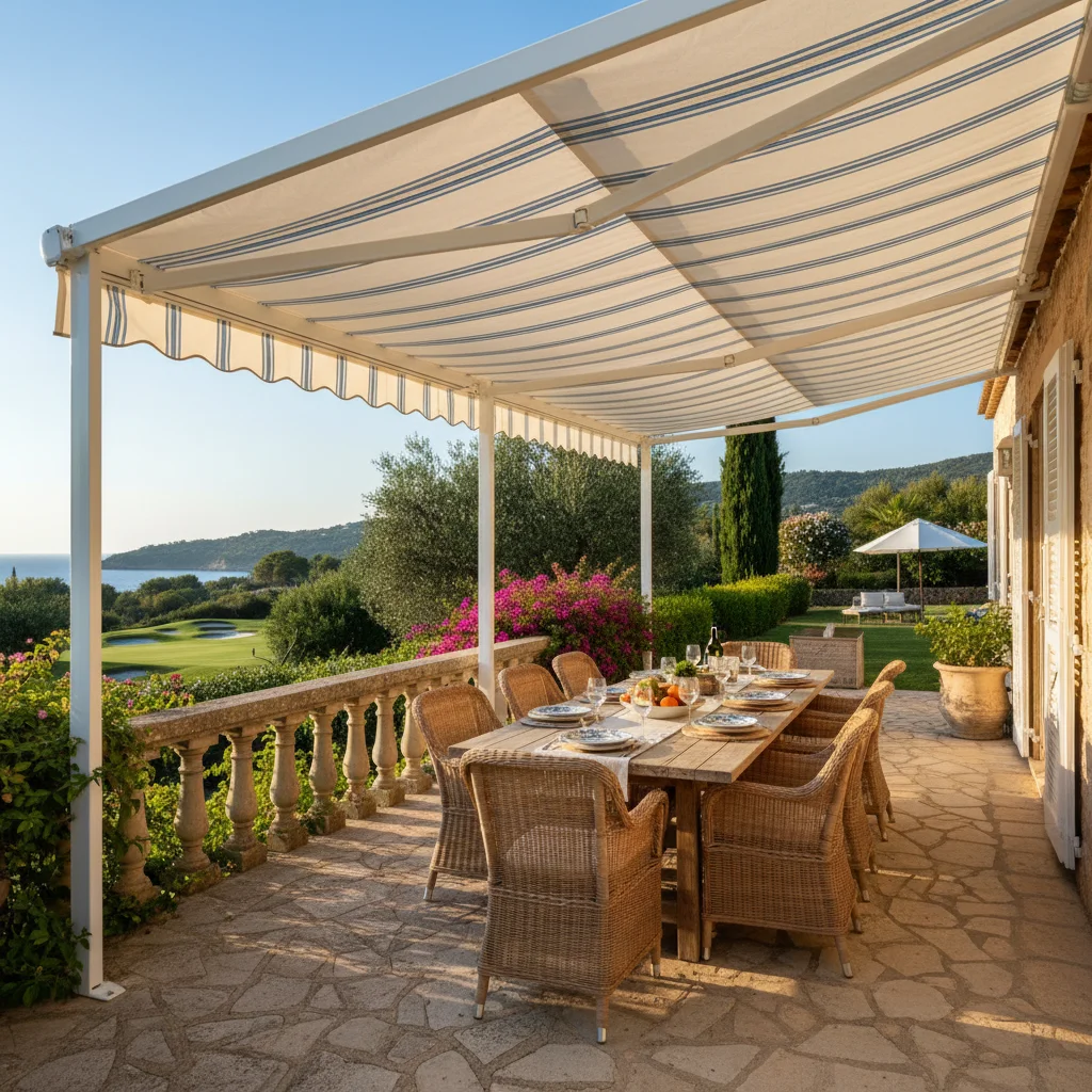 Awnings & Toldos setup on a Mediterranean terrace in Algorfa, Costa Blanca