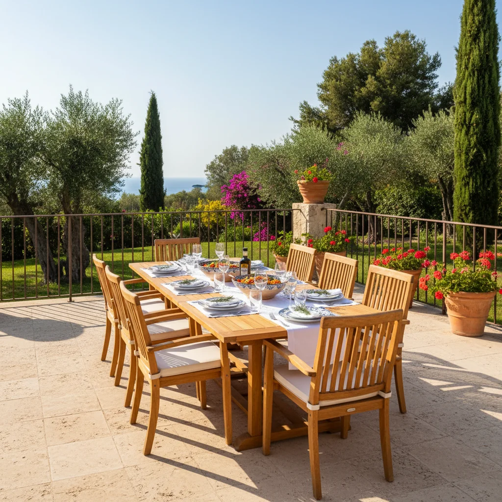 Outdoor Dining Sets setup on a Mediterranean terrace in Algorfa, Costa Blanca