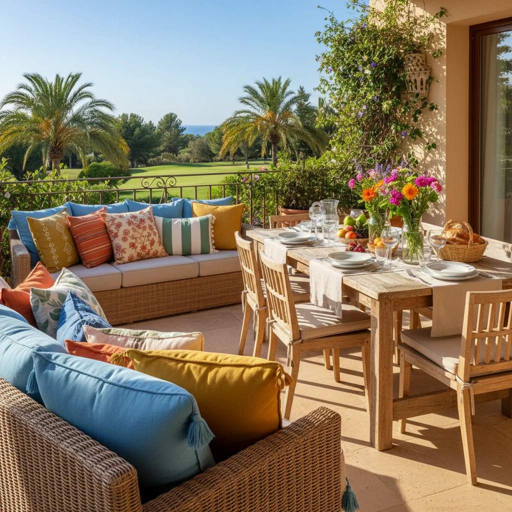 Outdoor Cushions & Textiles setup on a Mediterranean terrace in Algorfa, Costa Blanca