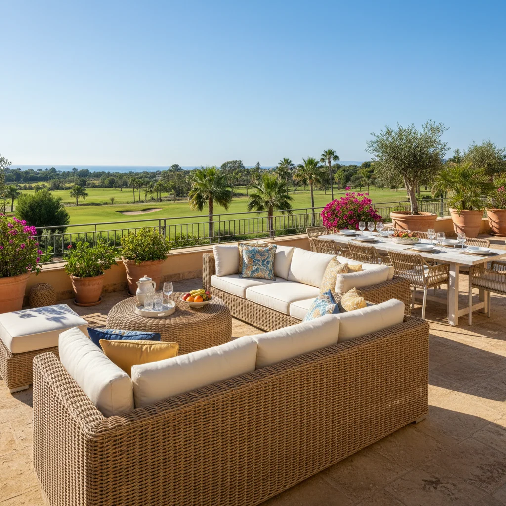 Rattan Lounge Sets setup on a Mediterranean terrace in Algorfa, Costa Blanca