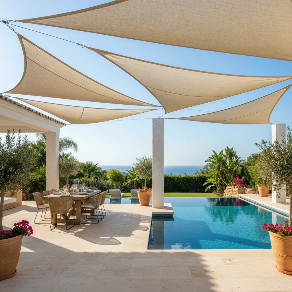 Shade Sails setup on a Mediterranean terrace in Algorfa, Costa Blanca