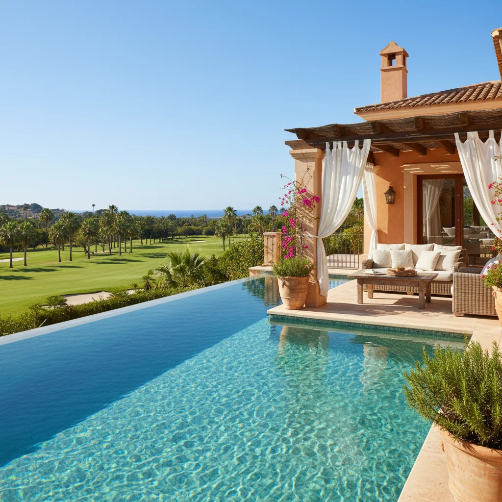 Swimming Pools setup on a Mediterranean terrace in Algorfa, Costa Blanca