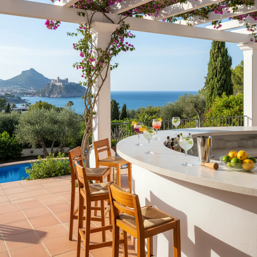 Barmeubilair opstelling op een mediterraan terras in Alicante, Costa Blanca