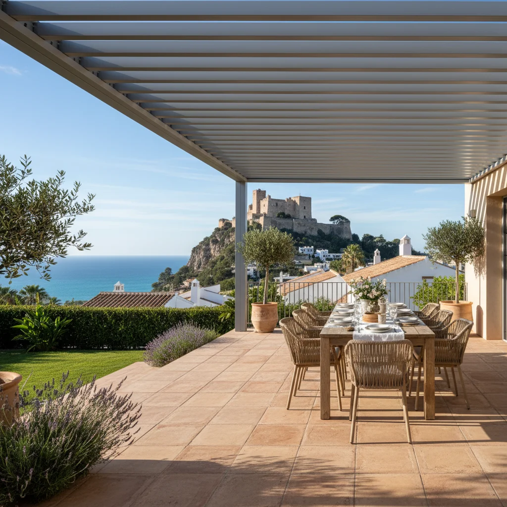 Bioclimatic Pergolas setup on a Mediterranean terrace in Alicante, Costa Blanca