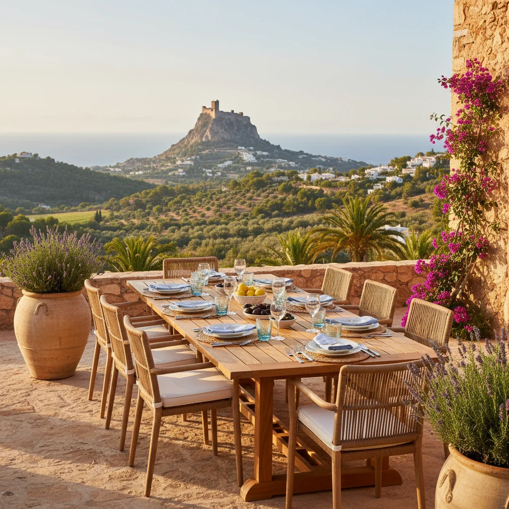 Outdoor Dining Sets setup on a Mediterranean terrace in Alicante, Costa Blanca