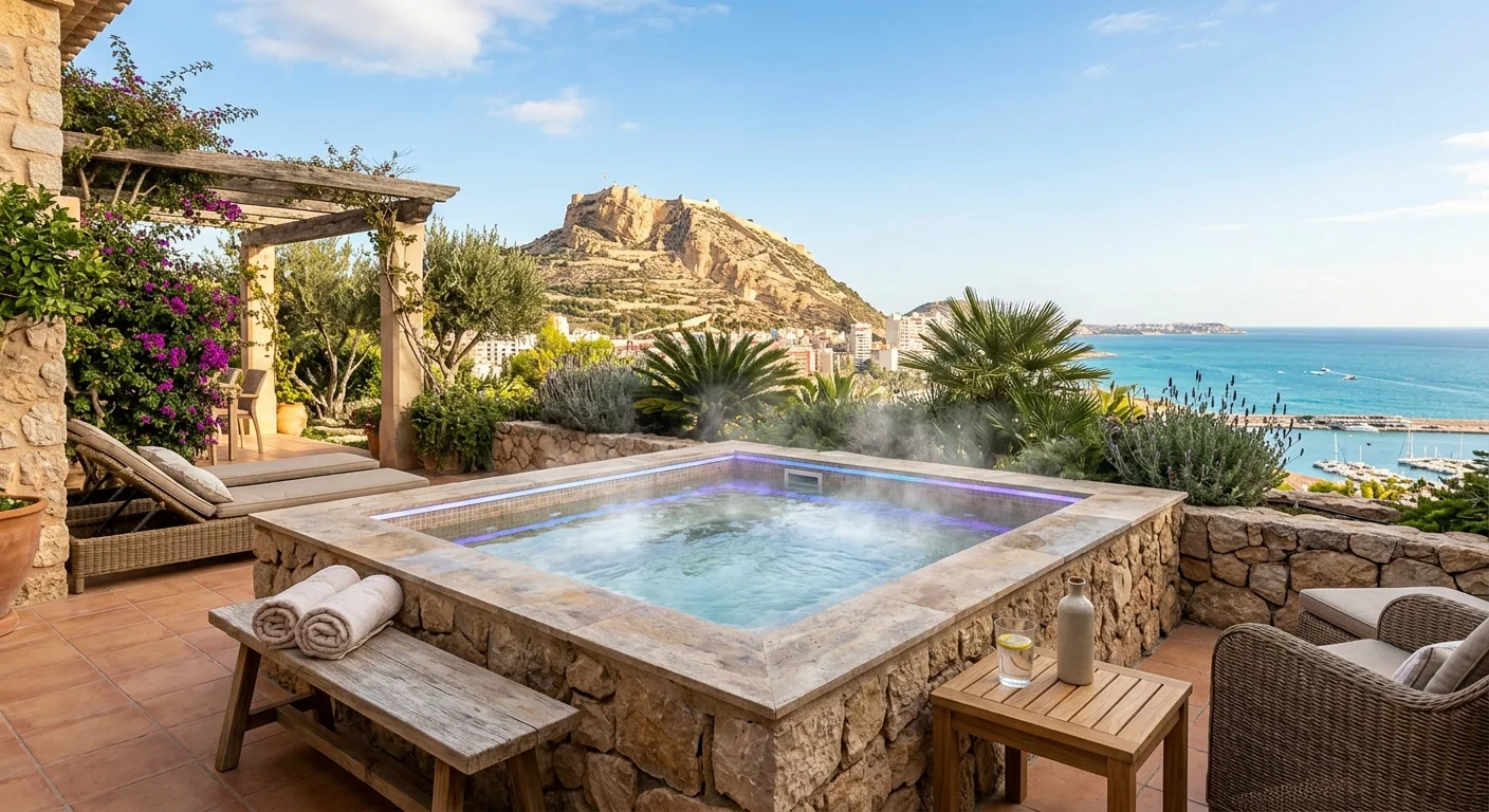 Jacuzzi's opstelling op een mediterraan terras in Alicante, Costa Blanca