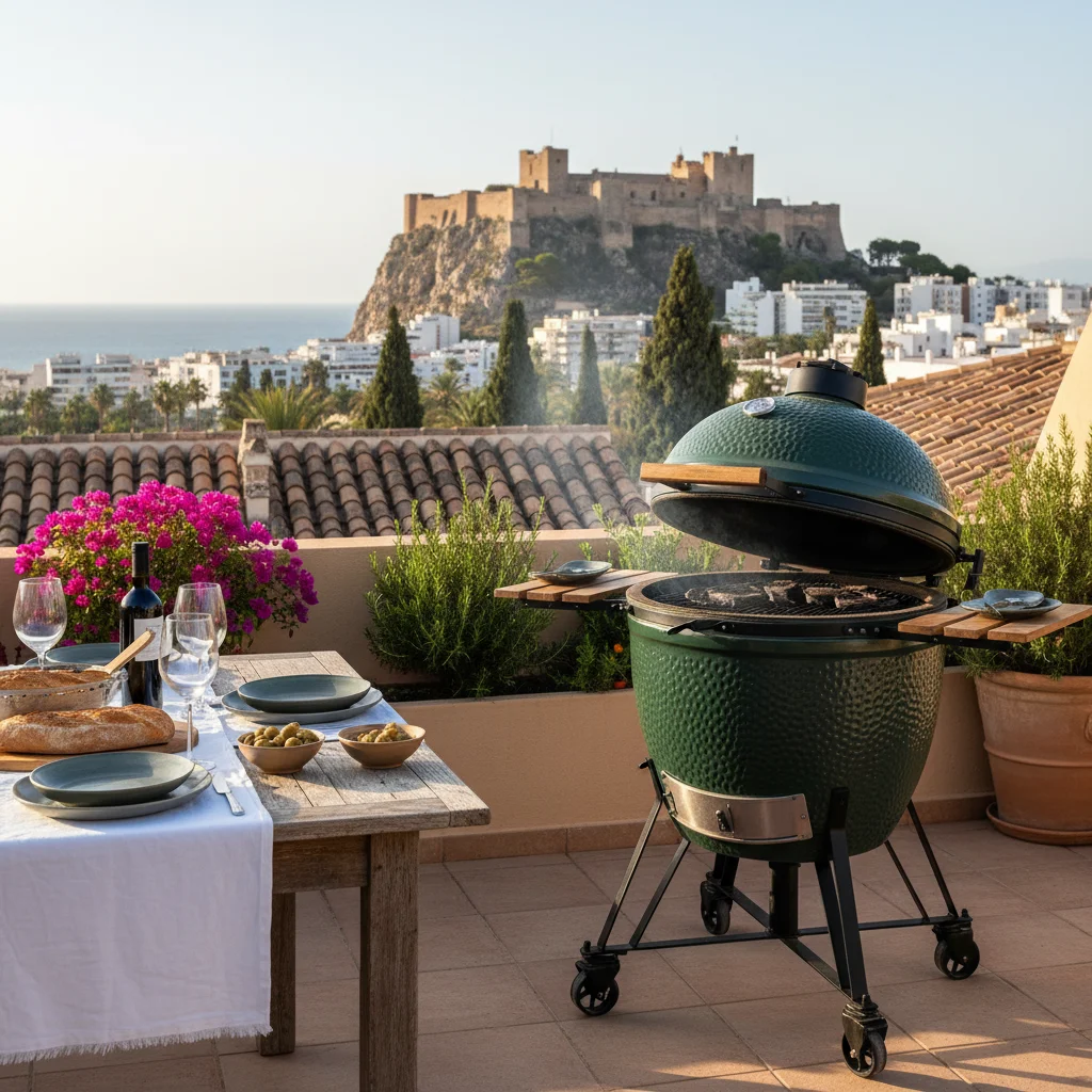 Kamado BBQs setup on a Mediterranean terrace in Alicante, Costa Blanca