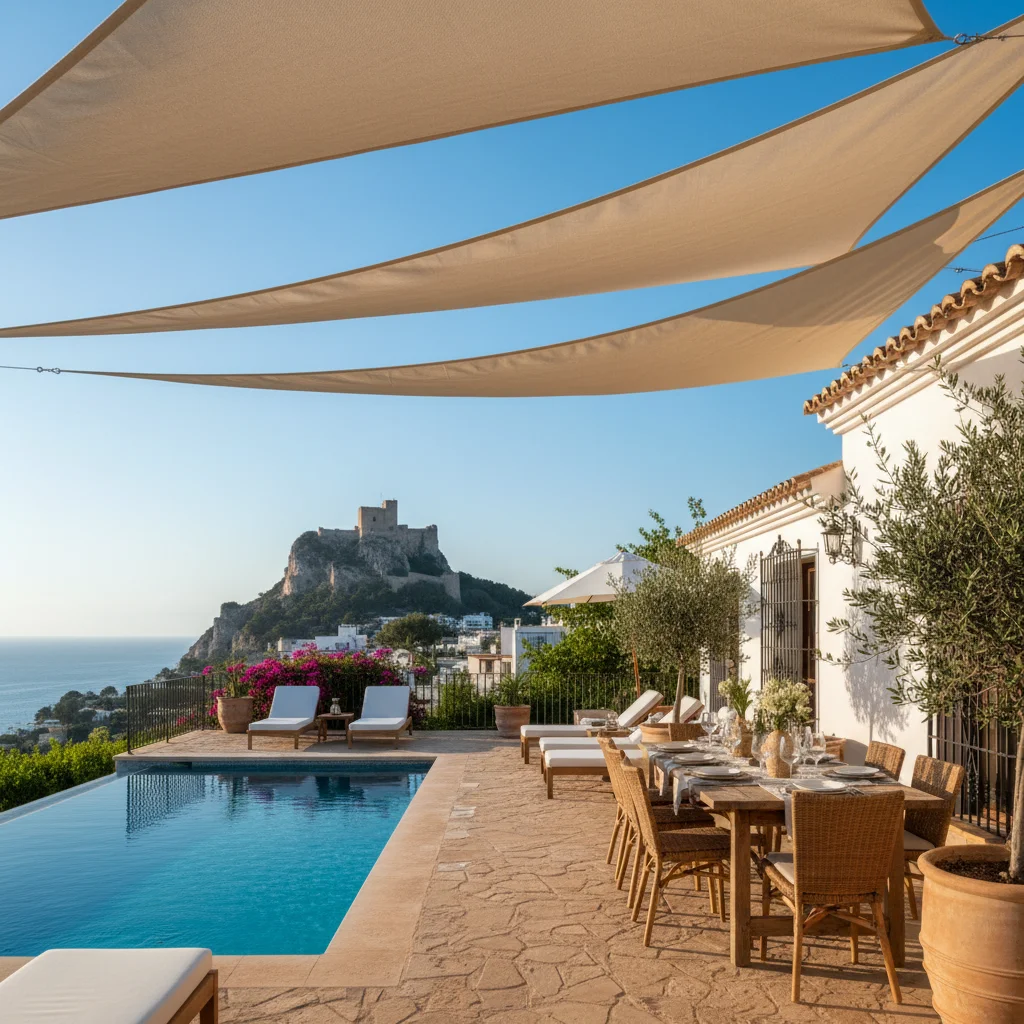 Shade Sails setup on a Mediterranean terrace in Alicante, Costa Blanca