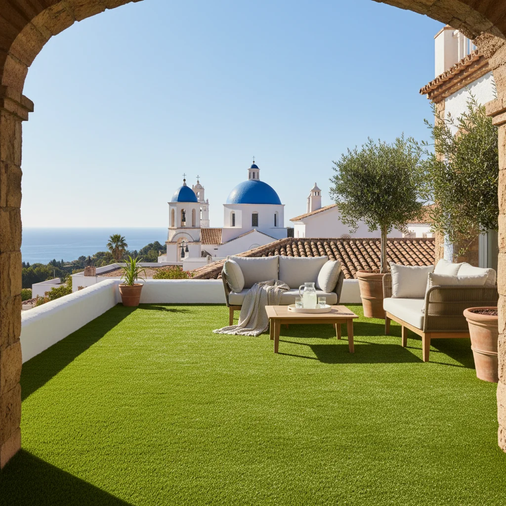 Artificial Grass & Landscaping setup on a Mediterranean terrace in Altea, Costa Blanca