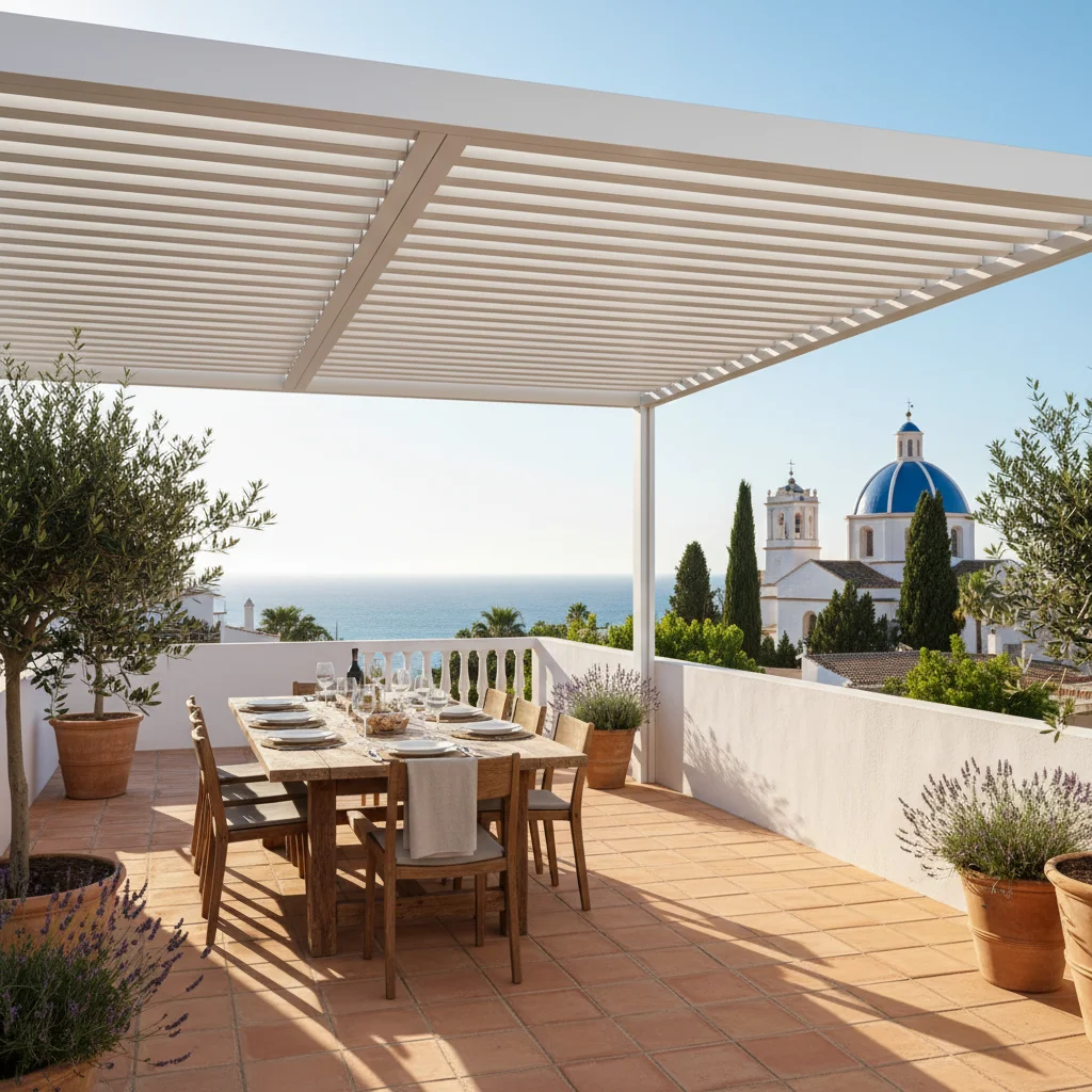 Bioclimatic Pergolas setup on a Mediterranean terrace in Altea, Costa Blanca