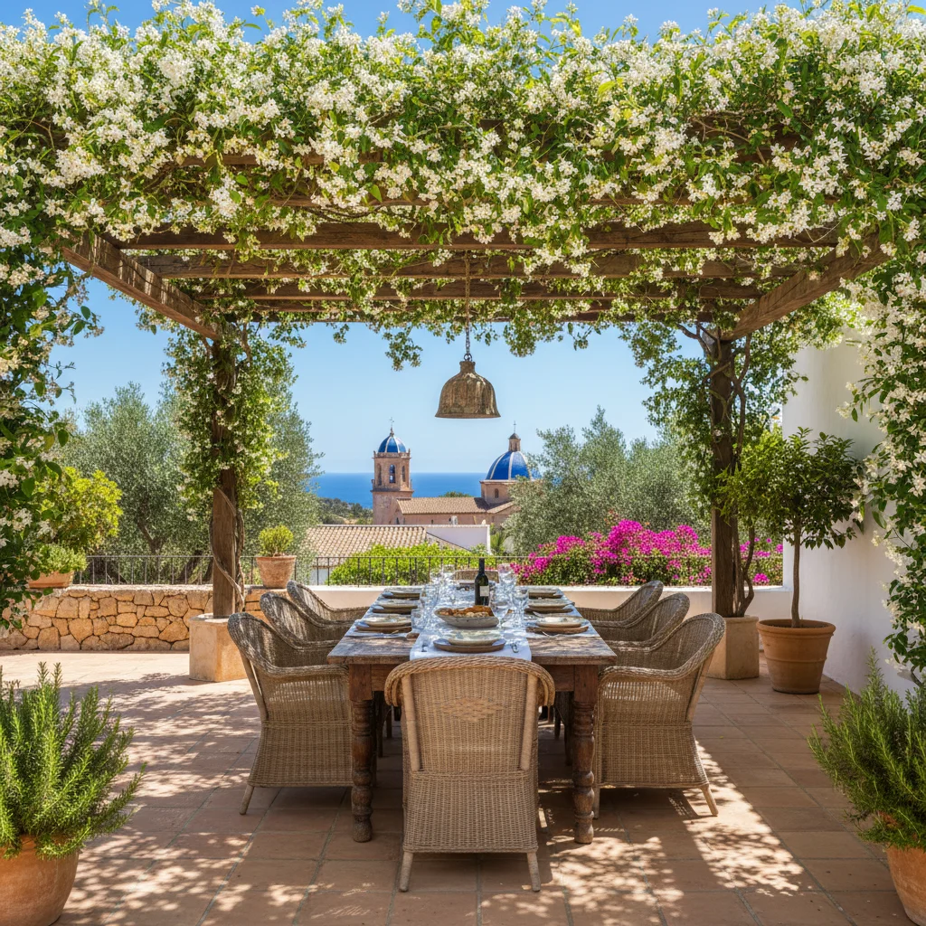Fixed Pergolas setup on a Mediterranean terrace in Altea, Costa Blanca