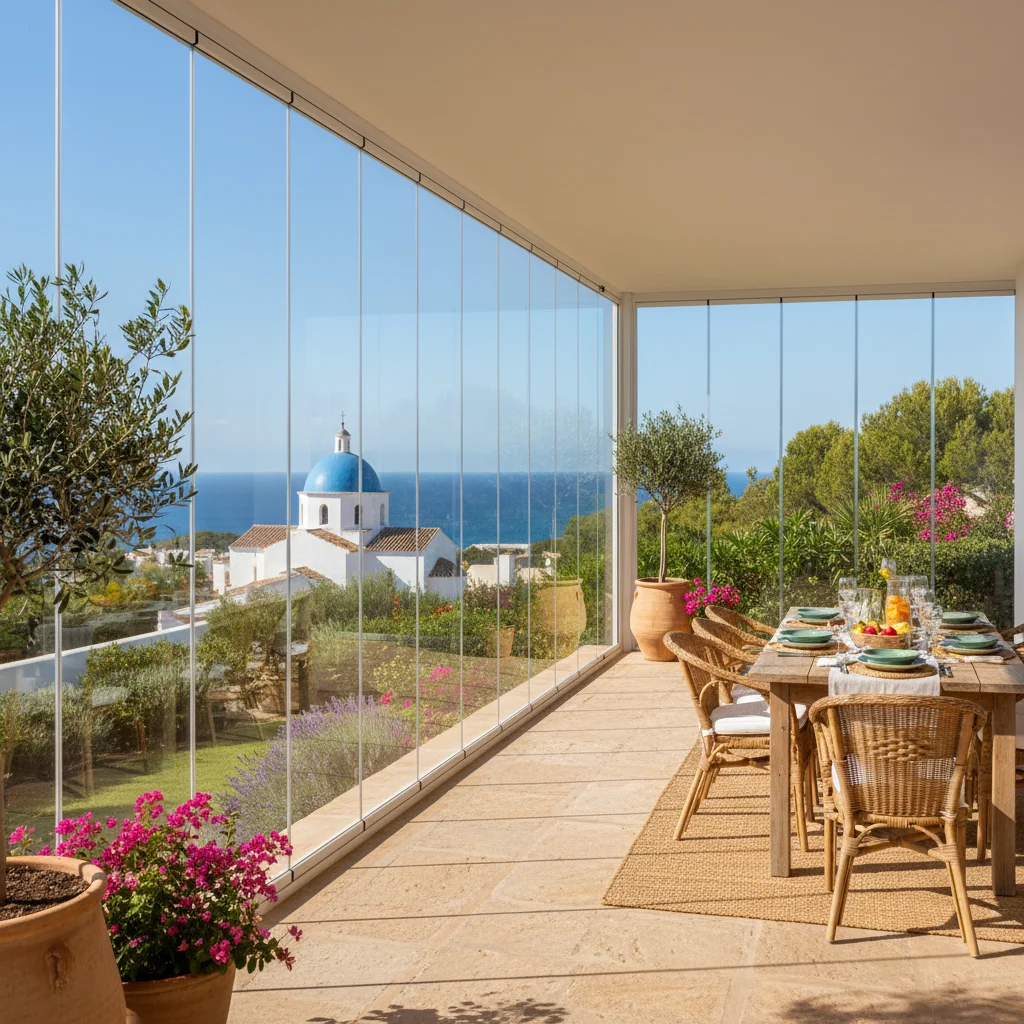 Glass Curtains & Glass Rooms setup on a Mediterranean terrace in Altea, Costa Blanca