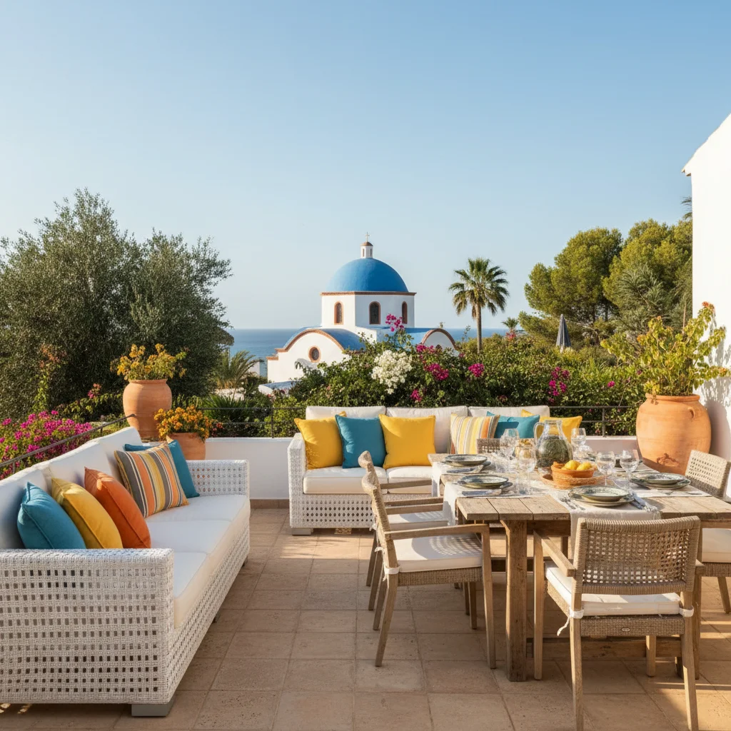 Outdoor Cushions & Textiles setup on a Mediterranean terrace in Altea, Costa Blanca