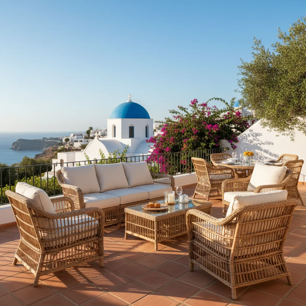 Rattan Lounge Sets setup on a Mediterranean terrace in Altea, Costa Blanca