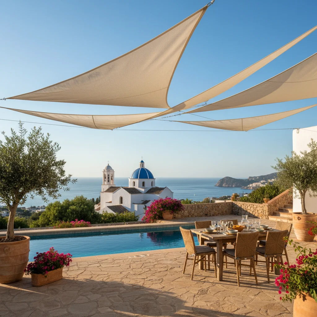 Shade Sails setup on a Mediterranean terrace in Altea, Costa Blanca