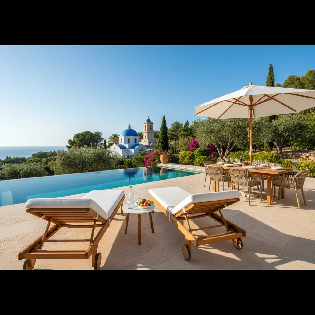Ligbedden opstelling op een mediterraan terras in Altea, Costa Blanca