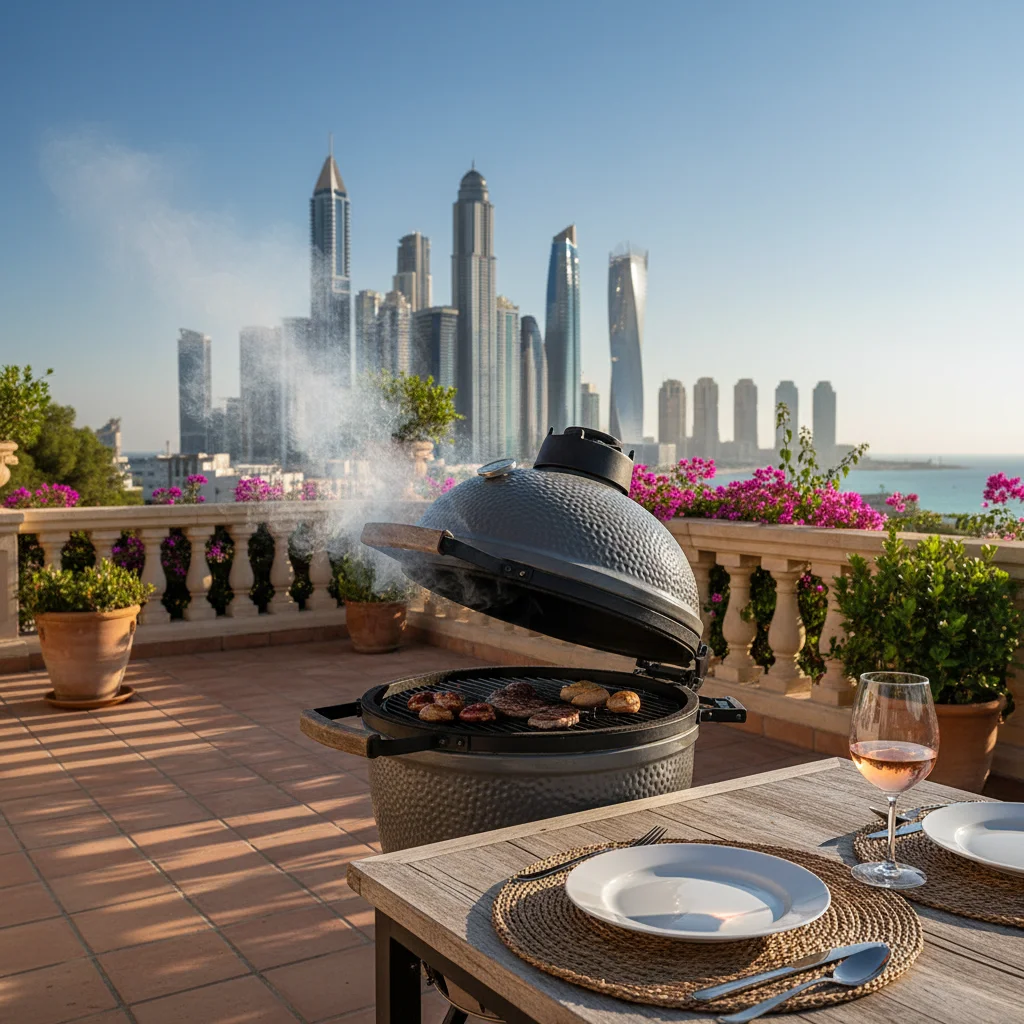 Kamado BBQs setup on a Mediterranean terrace in Benidorm, Costa Blanca