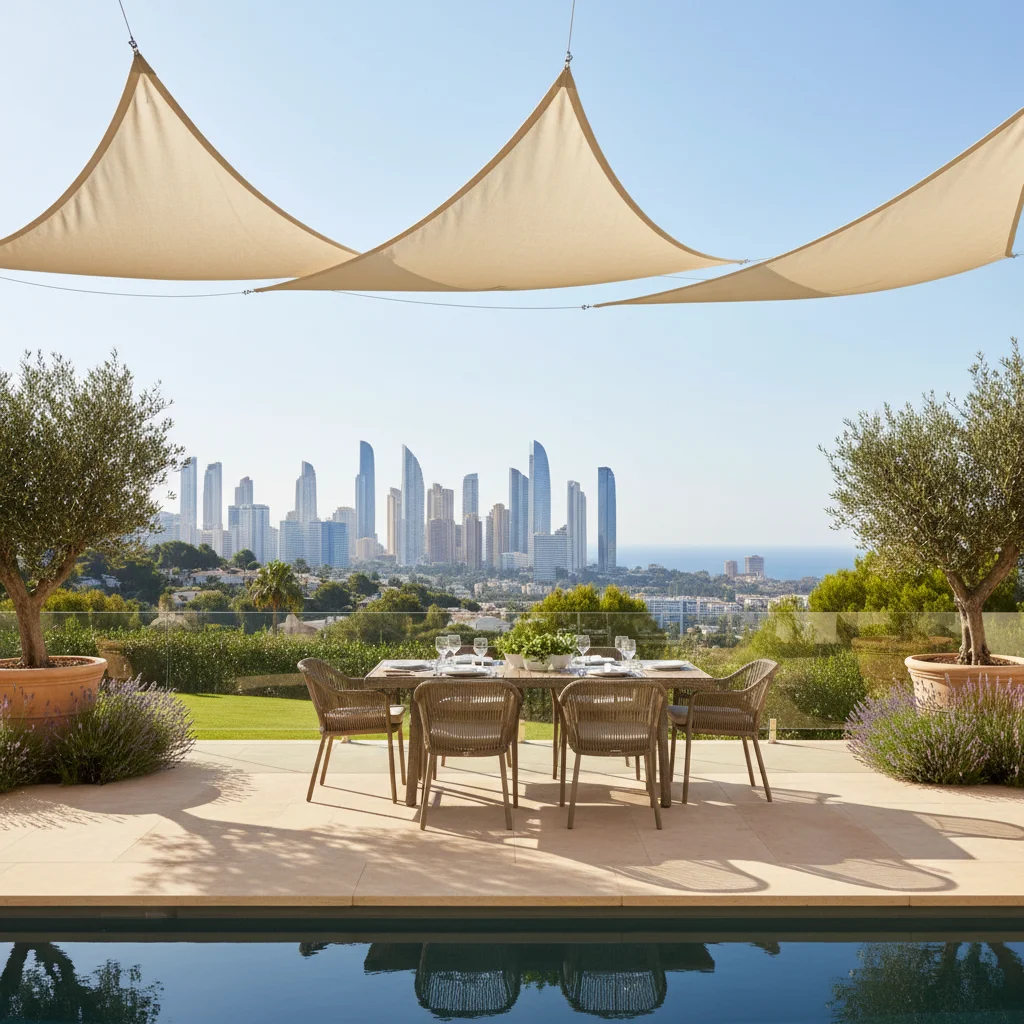 Shade Sails setup on a Mediterranean terrace in Benidorm, Costa Blanca