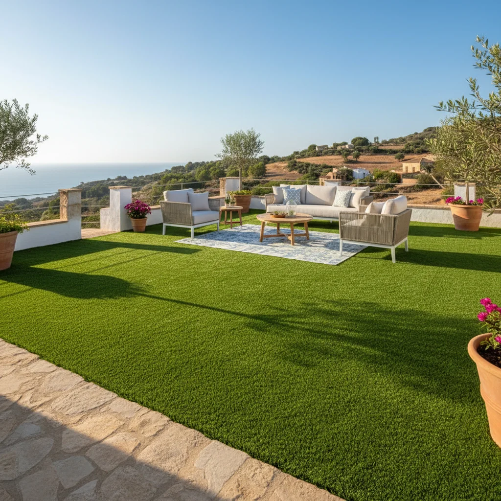 Artificial Grass & Landscaping setup on a Mediterranean terrace in Benissa, Costa Blanca