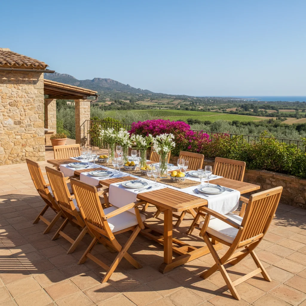 Outdoor Dining Sets setup on a Mediterranean terrace in Benissa, Costa Blanca