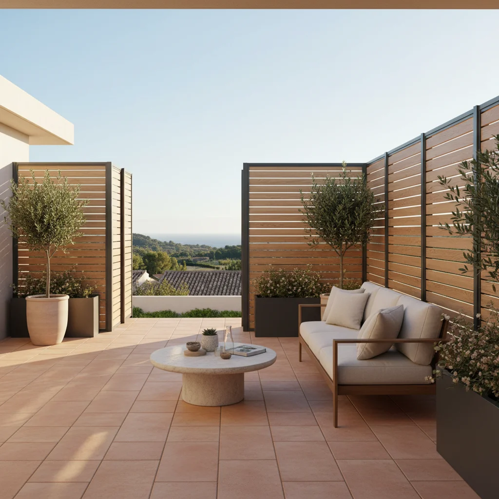 Garden Fencing & Privacy Screens setup on a Mediterranean terrace in Benissa, Costa Blanca