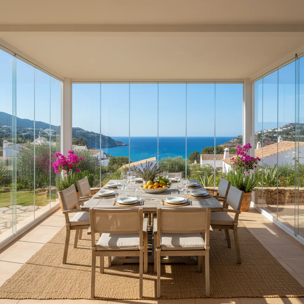 Glass Curtains & Glass Rooms setup on a Mediterranean terrace in Benissa, Costa Blanca