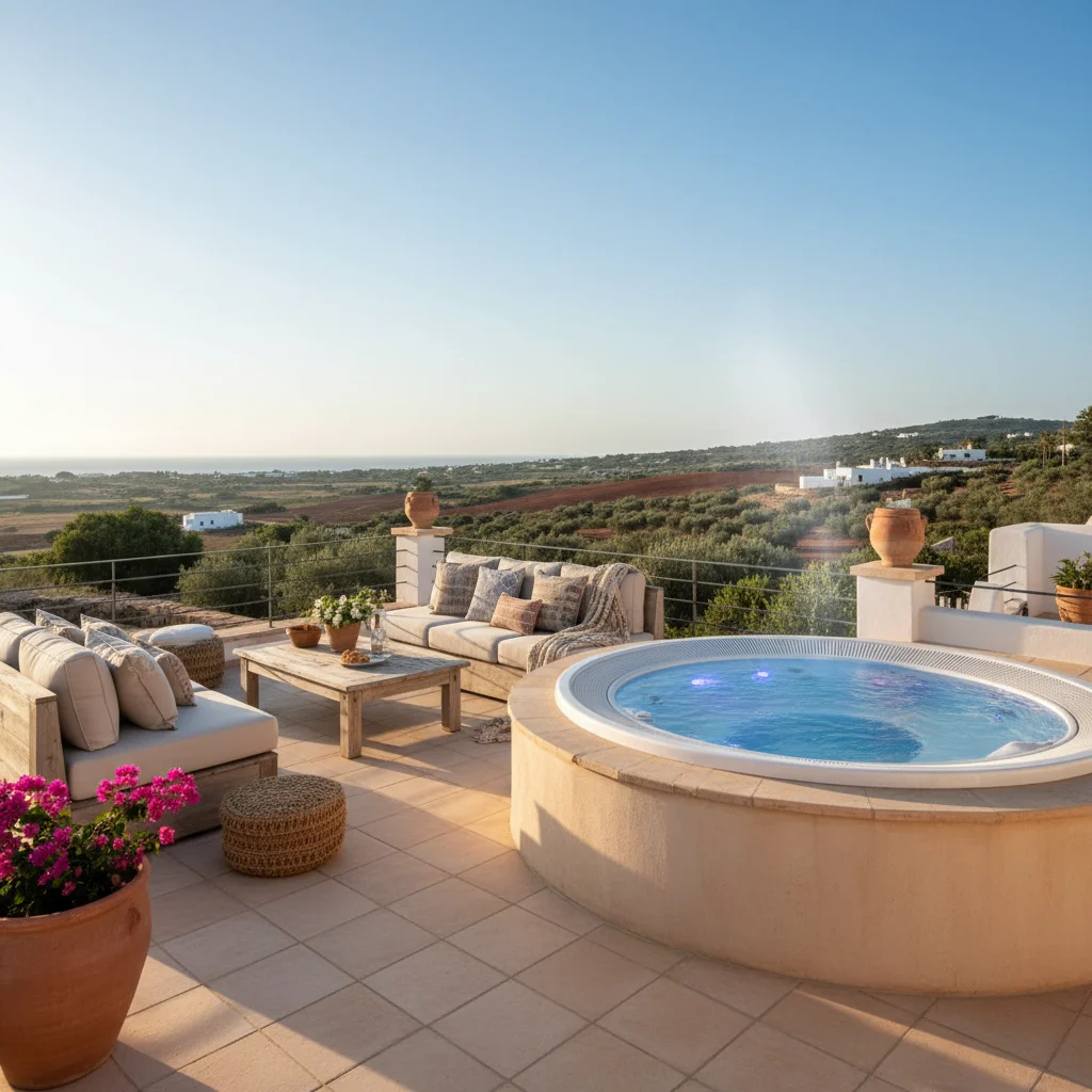 Jacuzzi's opstelling op een mediterraan terras in Benissa, Costa Blanca