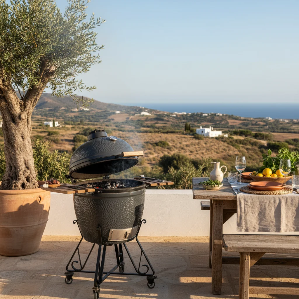 Kamado BBQs setup on a Mediterranean terrace in Benissa, Costa Blanca