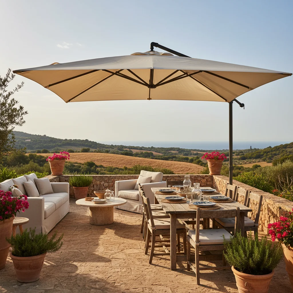 Parasols & Shade Sails setup on a Mediterranean terrace in Benissa, Costa Blanca