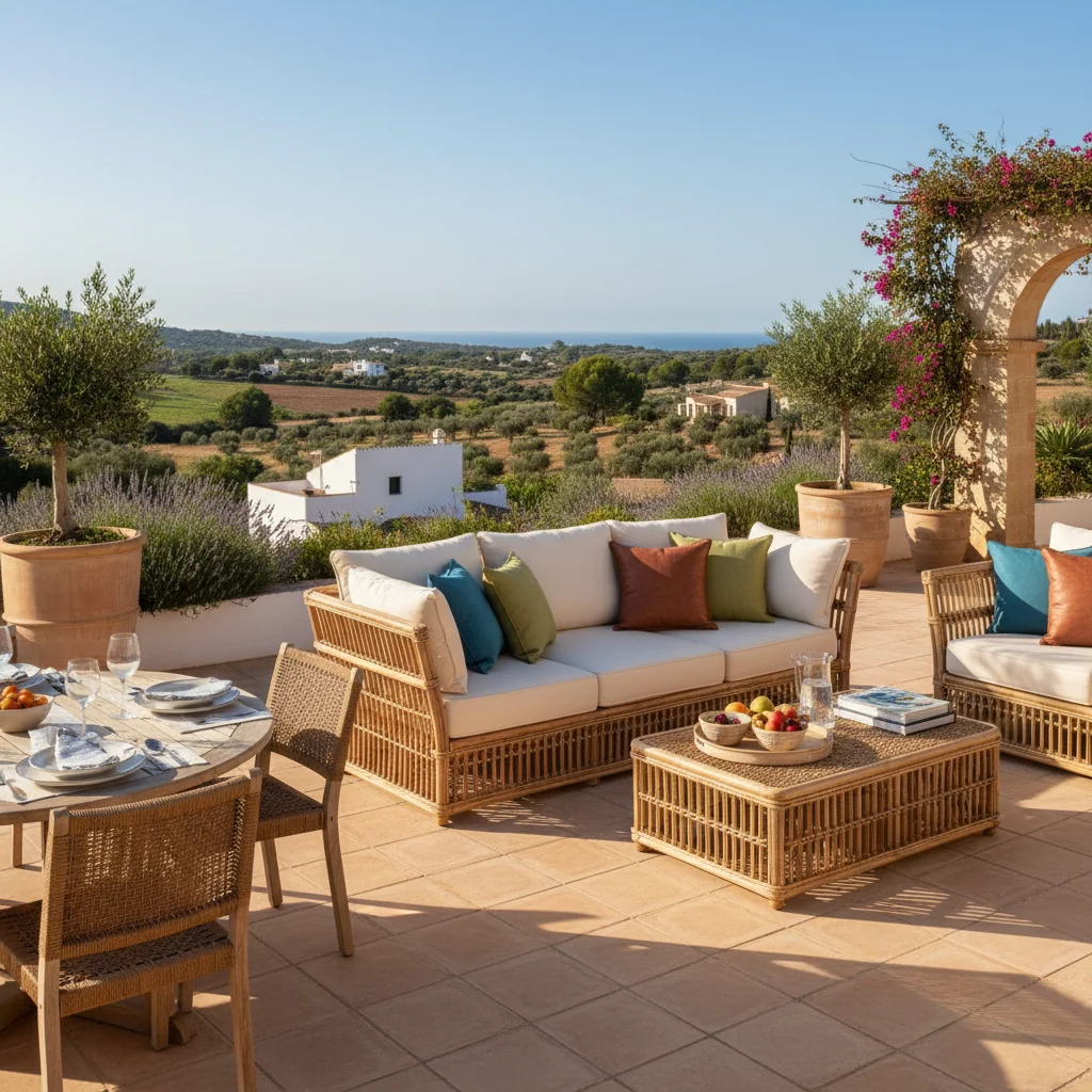Rattan Lounge Sets setup on a Mediterranean terrace in Benissa, Costa Blanca