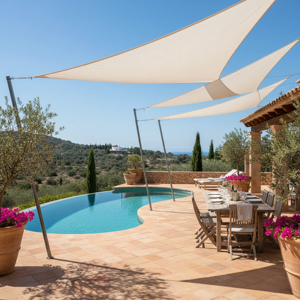 Shade Sails setup on a Mediterranean terrace in Benissa, Costa Blanca