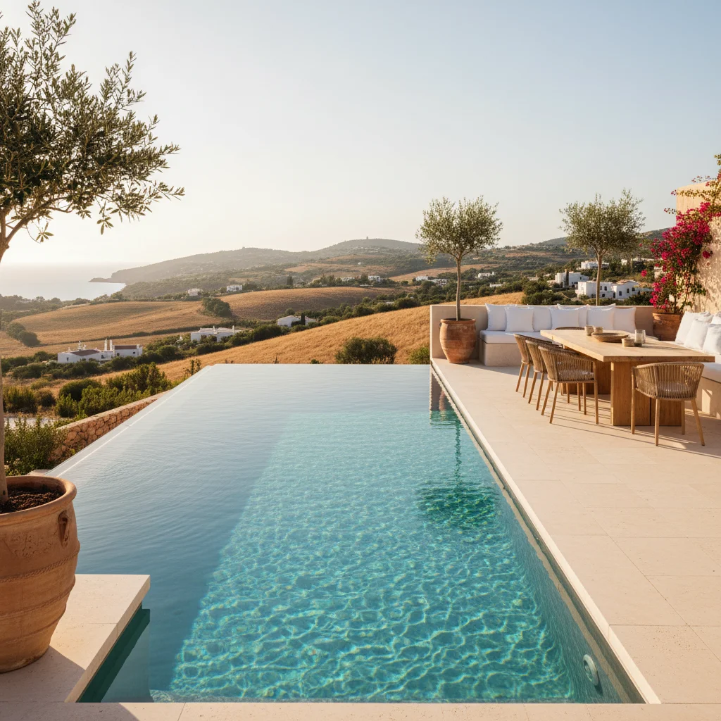 Swimming Pools setup on a Mediterranean terrace in Benissa, Costa Blanca