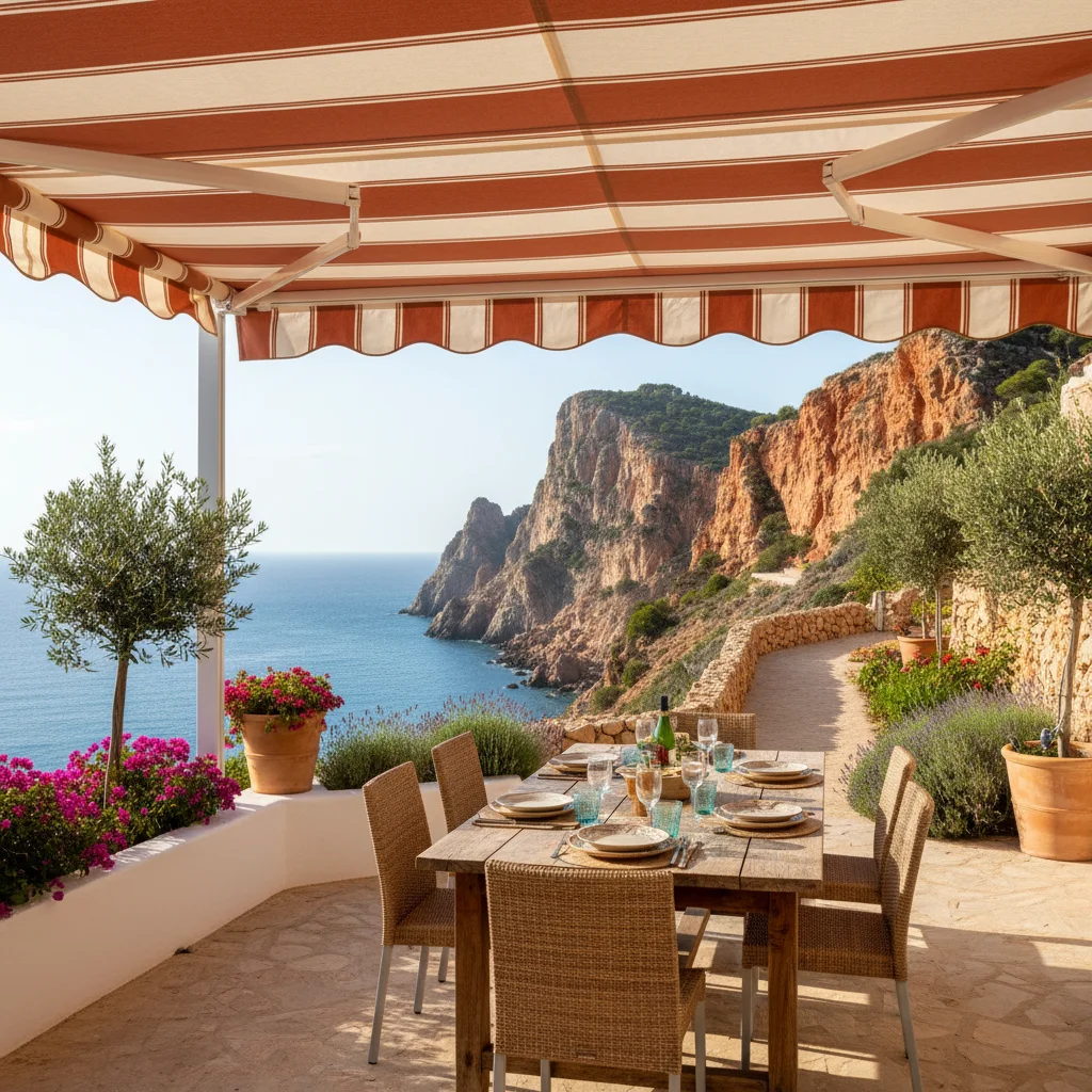 Awnings & Toldos setup on a Mediterranean terrace in Benitachell, Costa Blanca