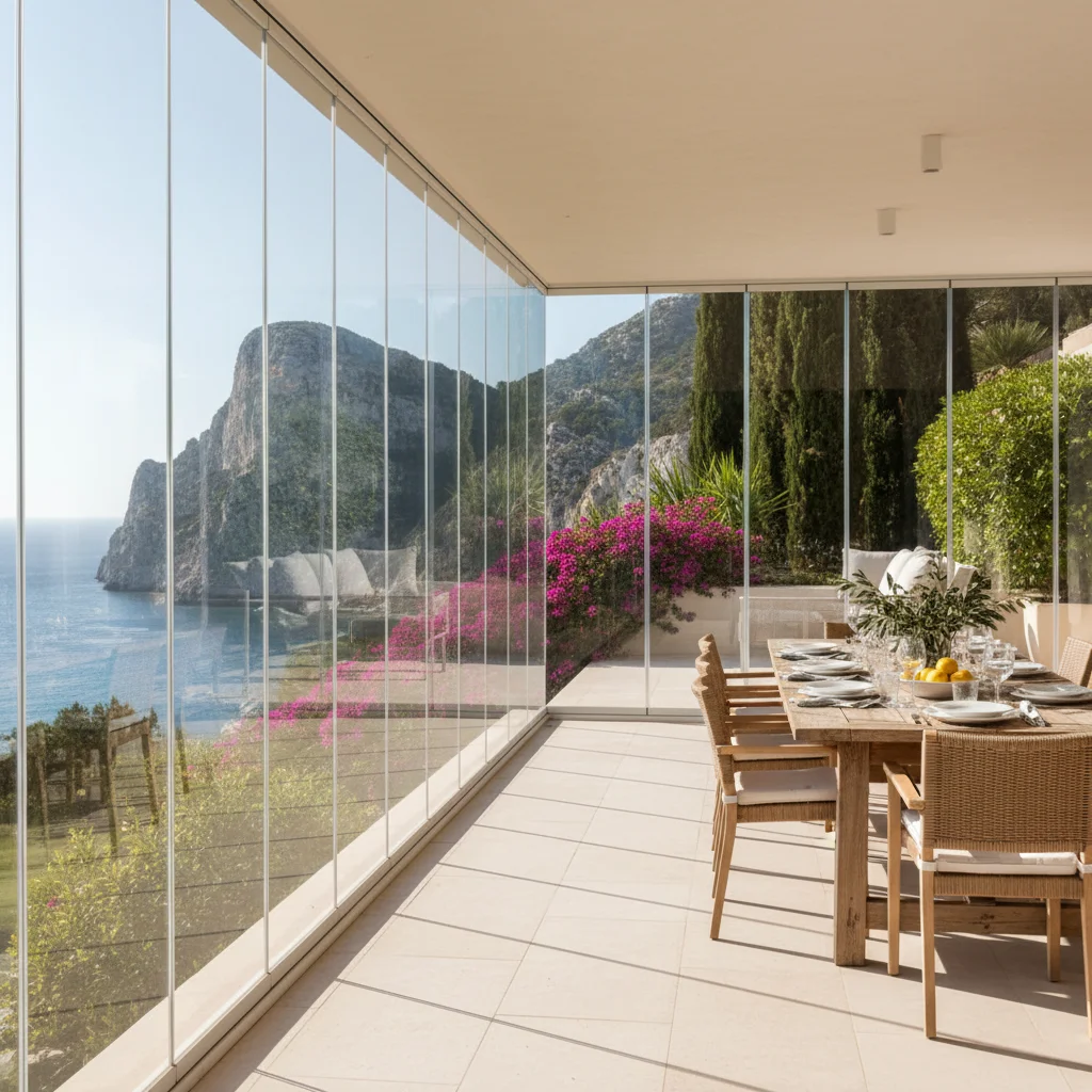 Glass Curtains & Glass Rooms setup on a Mediterranean terrace in Benitachell, Costa Blanca