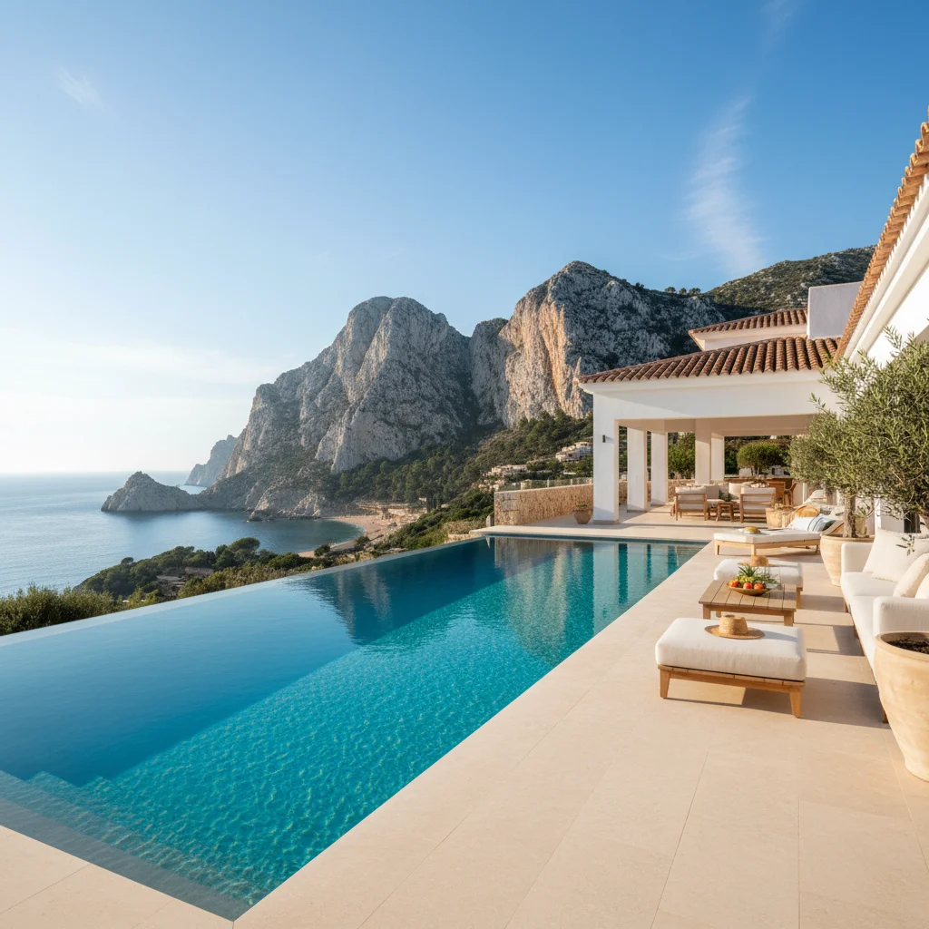 Swimming Pools setup on a Mediterranean terrace in Benitachell, Costa Blanca