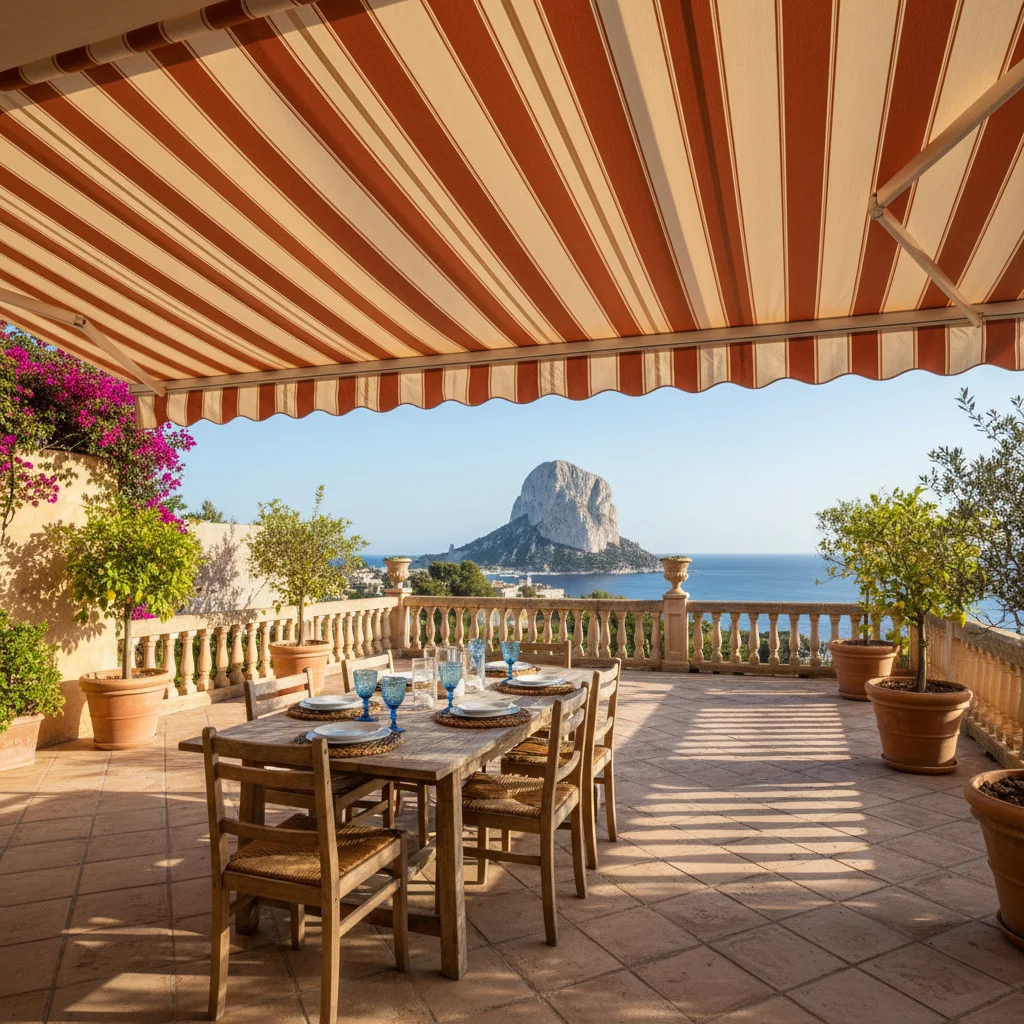 Awnings & Toldos setup on a Mediterranean terrace in Calpe, Costa Blanca