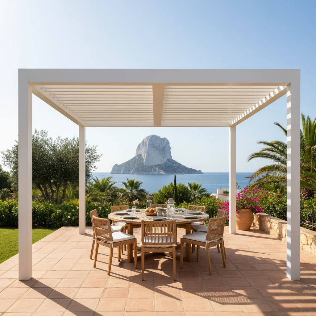 Bioclimatic Pergolas setup on a Mediterranean terrace in Calpe, Costa Blanca