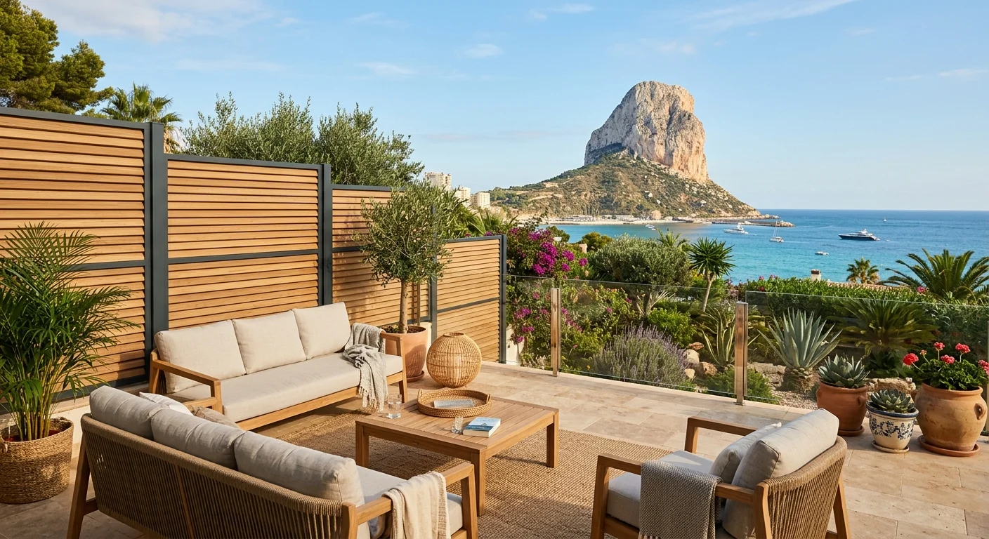 Garden Fencing & Privacy Screens setup on a Mediterranean terrace in Calpe, Costa Blanca