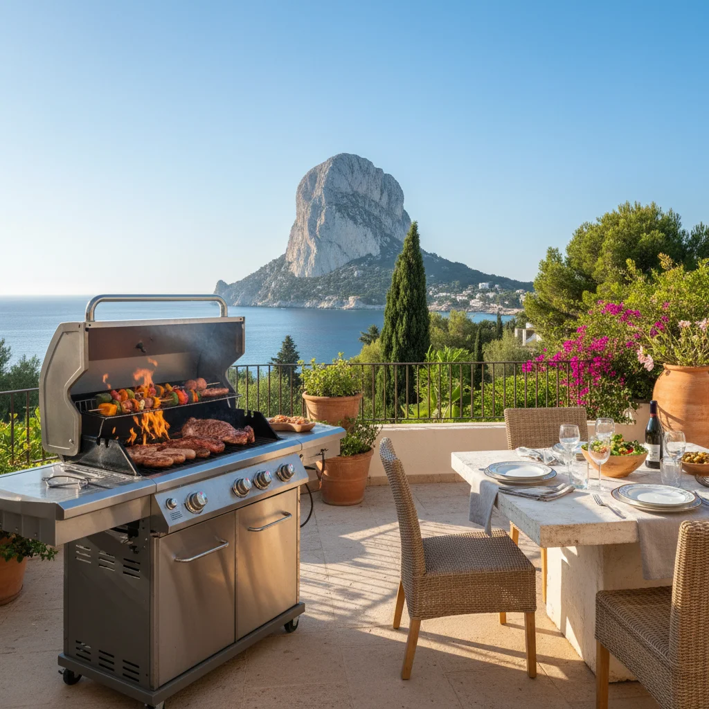 Gas BBQs setup on a Mediterranean terrace in Calpe, Costa Blanca