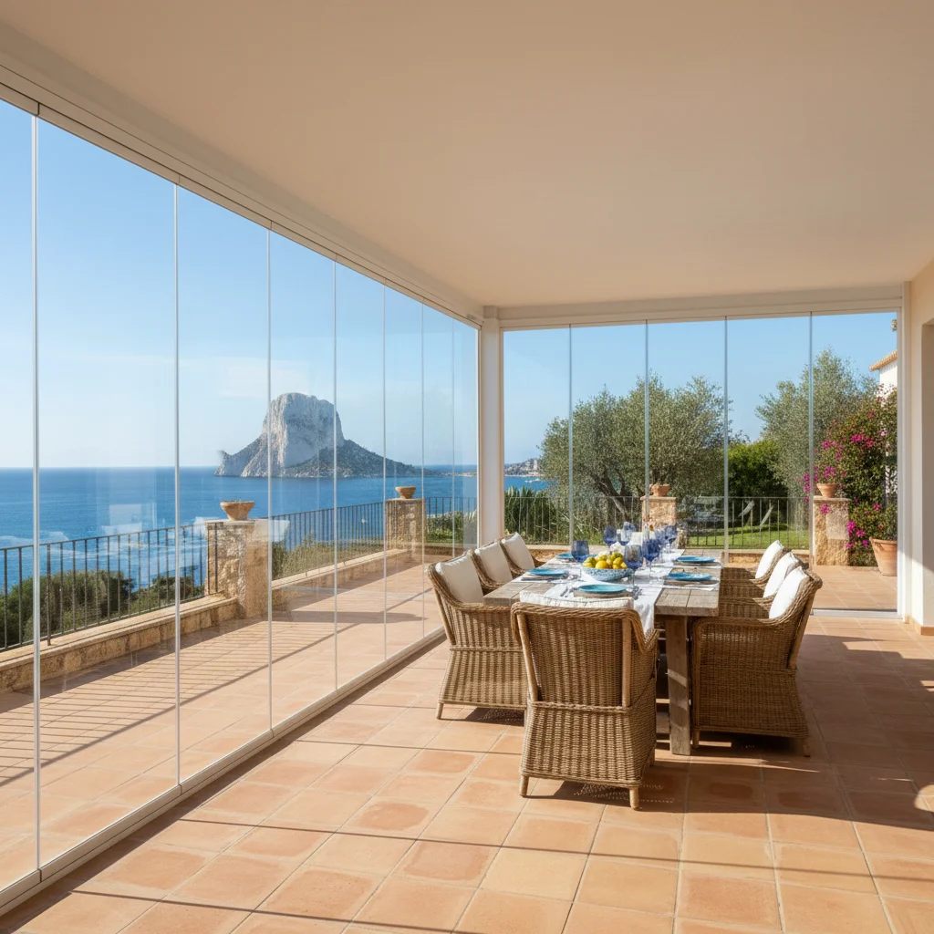 Glass Curtains & Glass Rooms setup on a Mediterranean terrace in Calpe, Costa Blanca