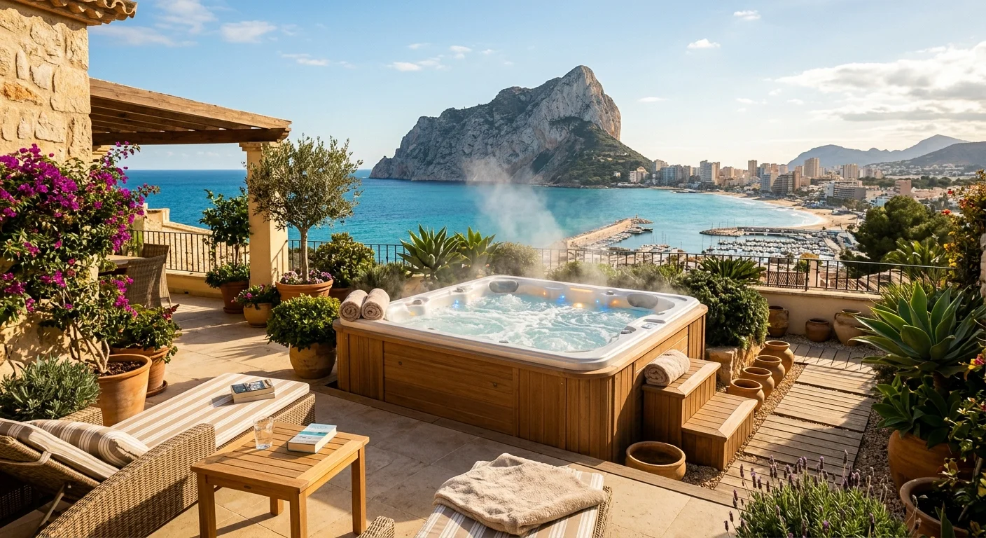 Installation de spas et jacuzzis sur une terrasse méditerranéenne à Calpe, Costa Blanca