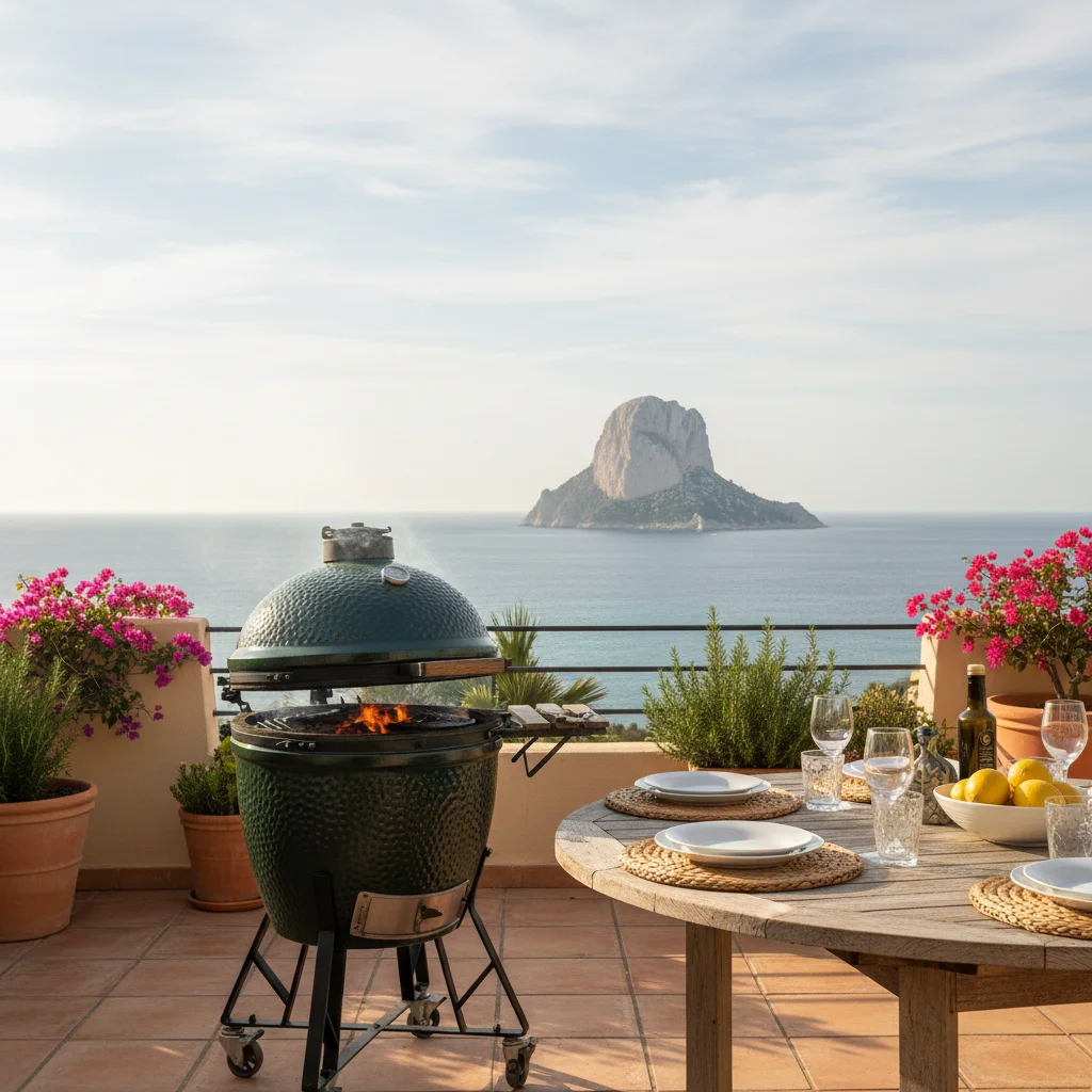 Kamado BBQs setup on a Mediterranean terrace in Calpe, Costa Blanca