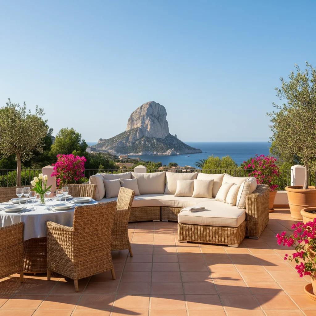 Rattan Lounge Sets setup on a Mediterranean terrace in Calpe, Costa Blanca