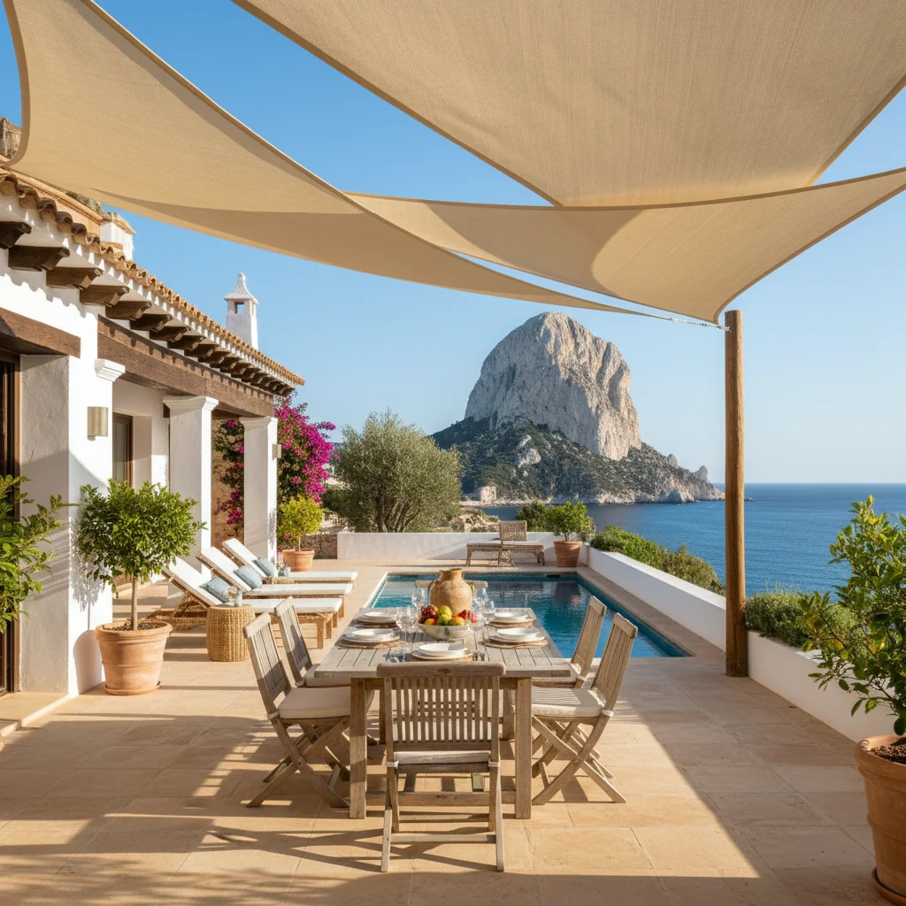 Shade Sails setup on a Mediterranean terrace in Calpe, Costa Blanca