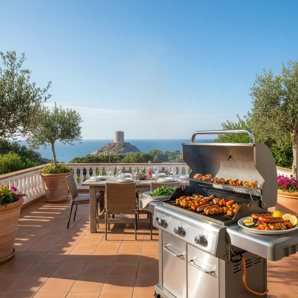 Gas BBQs setup on a Mediterranean terrace in El Campello, Costa Blanca
