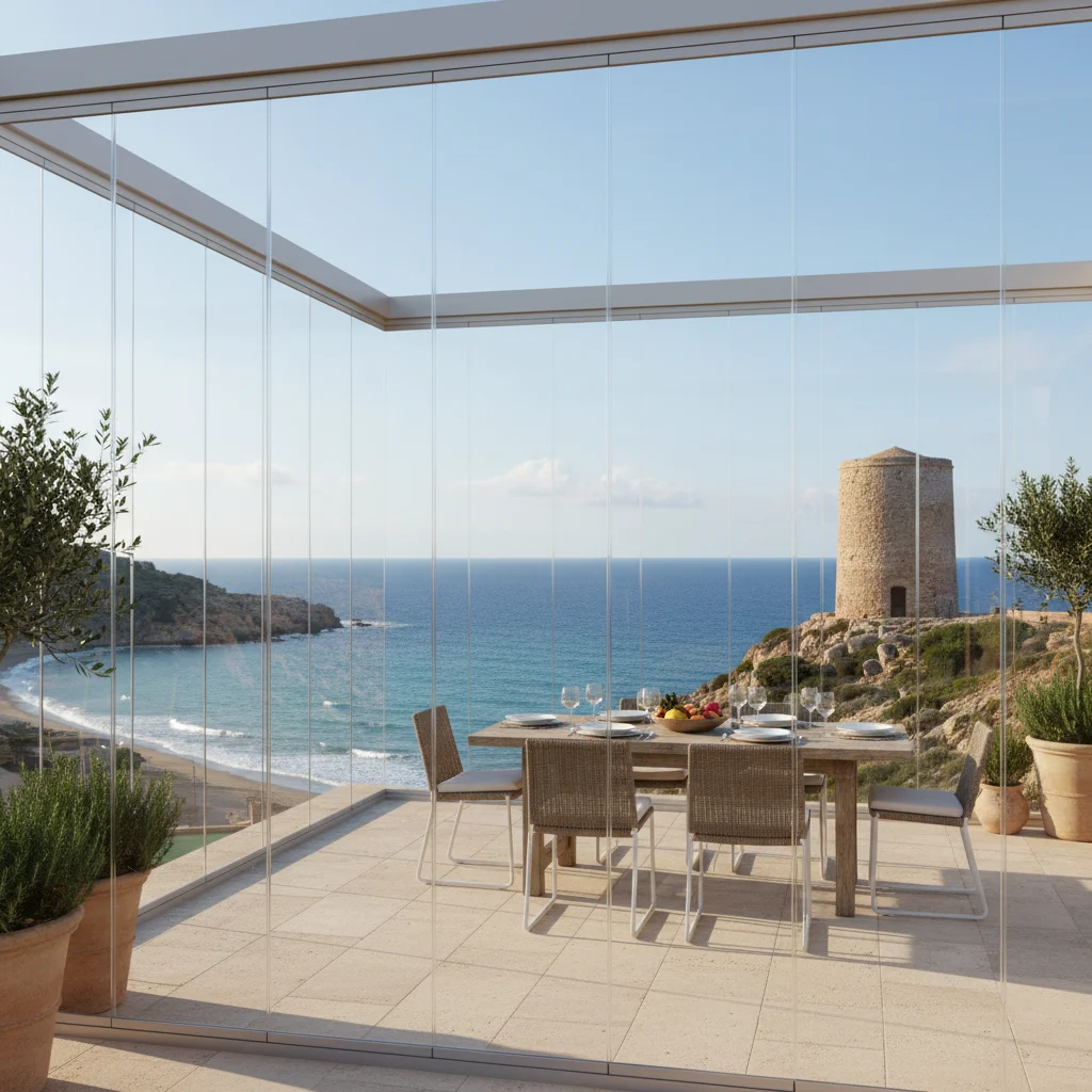 Instalación de cortinas de cristal en una terraza mediterránea en El Campello, Costa Blanca